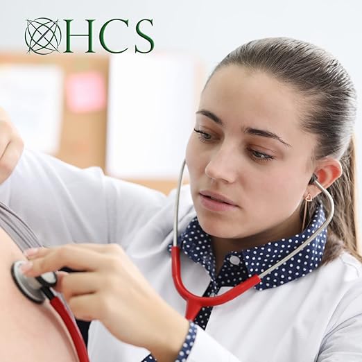 HCS Red Stethoscope, Classic Lightweight - Medical, Dual Head Stethoscopes for Nurses, Nursing School, Student Essentials, Work, Home - 22 inch Tubing