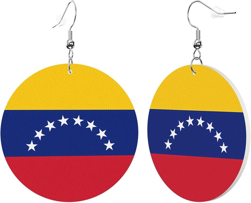 Round Faux Leather Earrings for Women Lightweight Double-Side Printed Drop Dangle Earring for Festival Party Gift