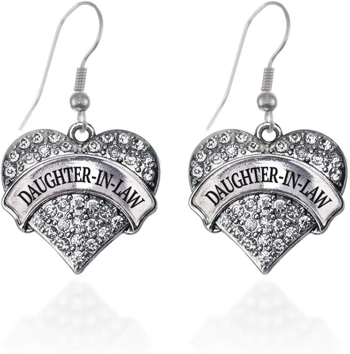Inspired Silver - Silver Pave Heart Charm French Hook Drop Earrings with Cubic Zirconia Jewelry