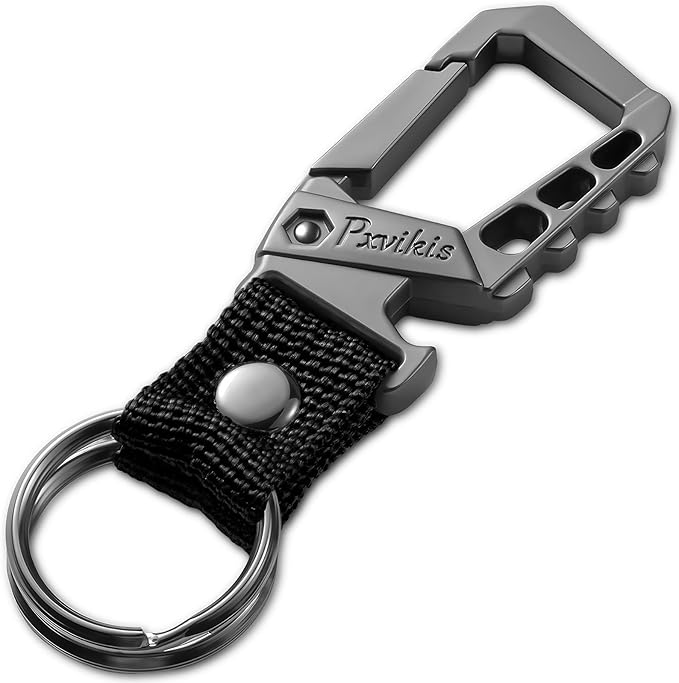 Pxvikis Metal heavy duty key chain carabiner clip bottle opener wrist lanyard ring car key fob unisex for men and women