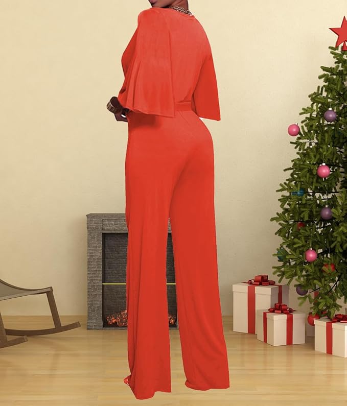 BessCops Womens Loose Short Sleeve Belted Wide Leg Pant Romper Jumpsuit Casual Business One Piece Outfits