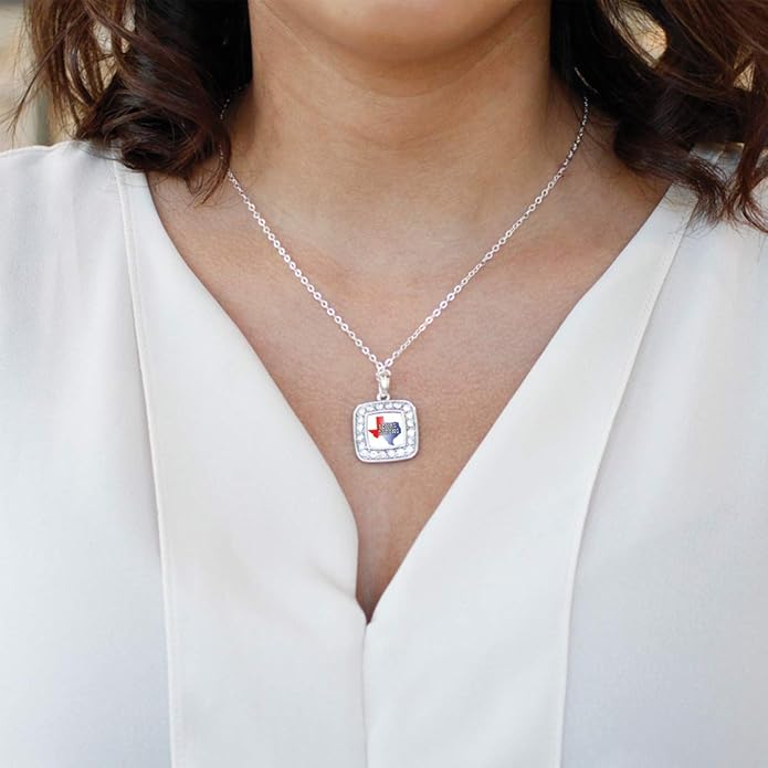 Inspired Silver - Silver Square Charm 18 Inch Necklace with Cubic Zirconia Jewelry