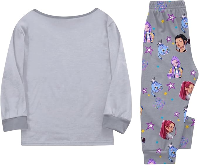 Girls 2 Piece K Pop Singer Outfits Cute Cartoon Graphic Shirts and Pants Casual Tracksuit Fashion Clothing Sets