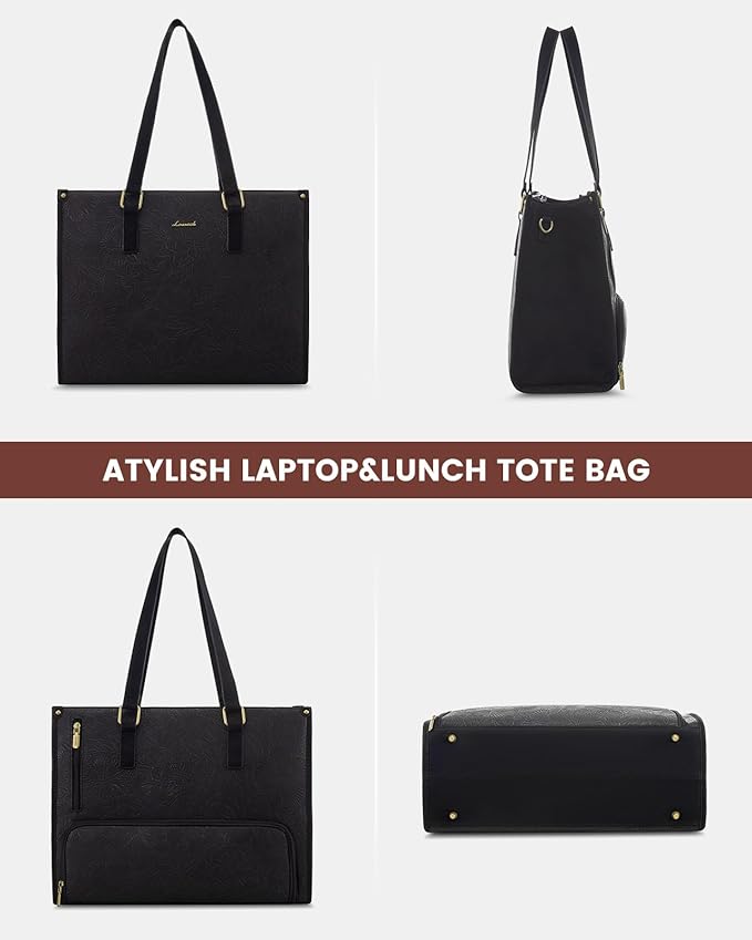 LOVEVOOK Lunch Tote Bag for Women, 17.3 Inch Laptop Bag with Insulated Lunch Compartment, Quilted Large Capacity Computer Handbag with Purse for Business, Work, Nurse, Office, Collage, Casual