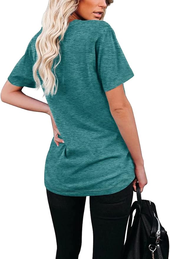 WIHOLL Women Summer T Shirts Short Sleeve Rounded V Neck Pocket Tee Tops