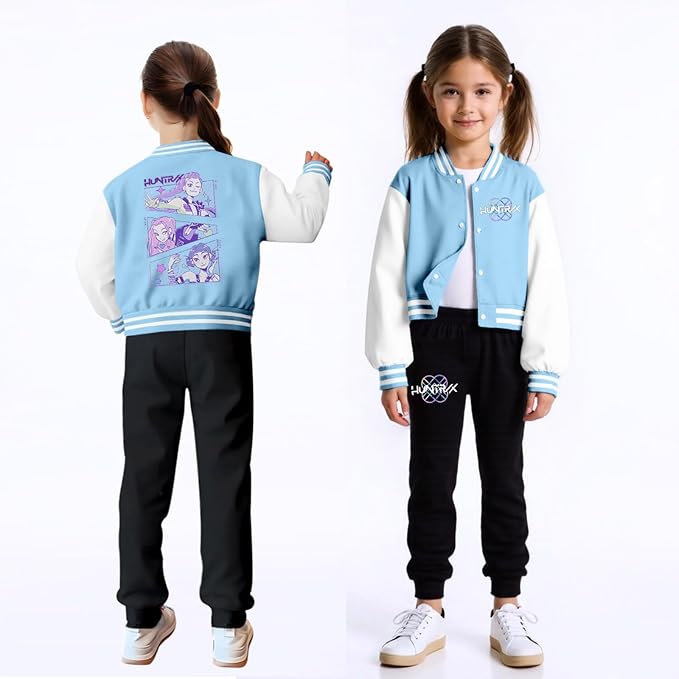 K PopGirls Kpop Tracksuit Cute Cartoon Print Baseball Coats Fashion Long Sleeve Jackets and Pants Christmas Costume Set