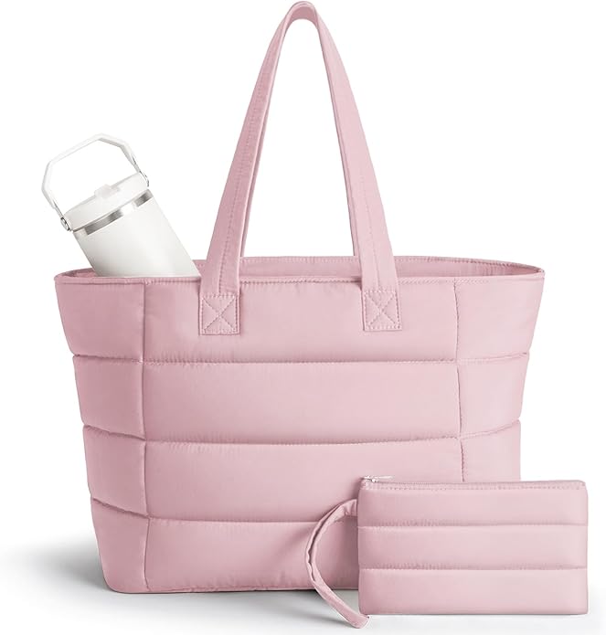 Puffer Tote Bag for Women, Lightweight Puffy Shoulder Bag with Handbag for Travel, Work, Gym, Laptop Bag for Nurse Teacher