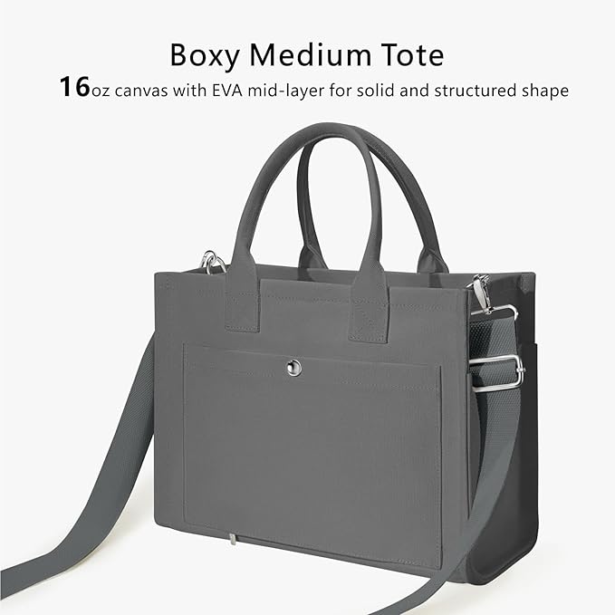 TOPDesign Heavy-Duty Canvas Tote Bag for Women, Adjustable Crossbody/Shoulder Handbag with 9 Pockets, Everything Tote