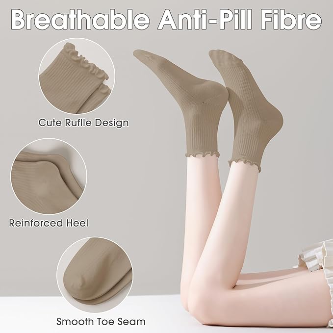 ANDERE ARTE Womens Ruffle Ankle Socks Cute Lettuce Edge Crew Socks for Women