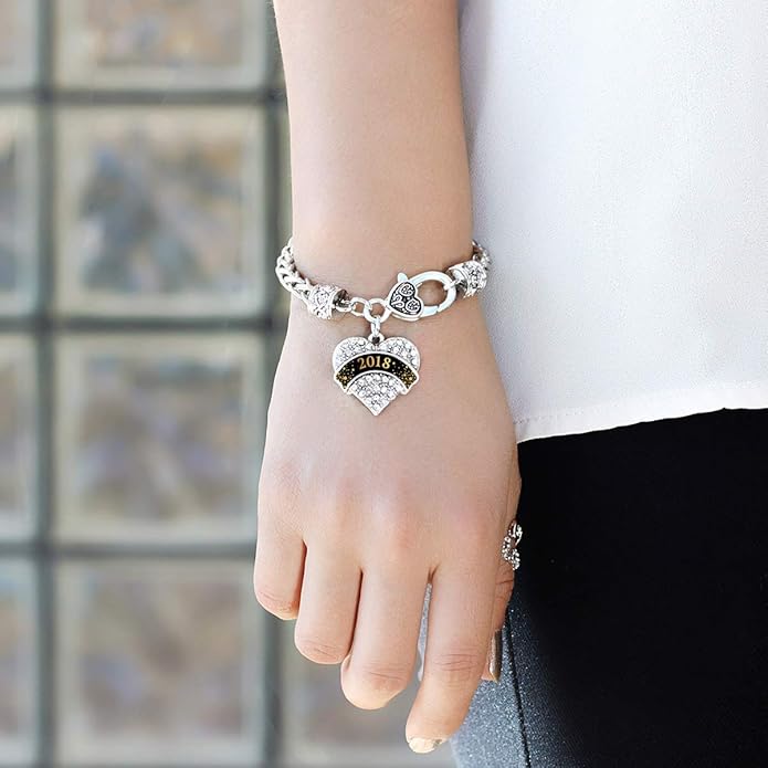 Inspired Silver - Silver Pave Heart Charm Bracelet with Cubic Zirconia Jewelry
