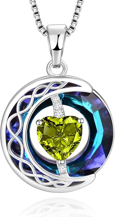 LIANYU Necklace for Womens Blue Sapphire Necklace Moon Pendant S925 Sterling Silver Crystal Jewelry for Women Pendant Birthday Gifts for Wife Gifts Valentine Anniversary
