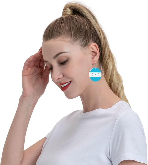 Round Faux Leather Earrings for Women Lightweight Double-Side Printed Drop Dangle Earring for Festival Party Gift