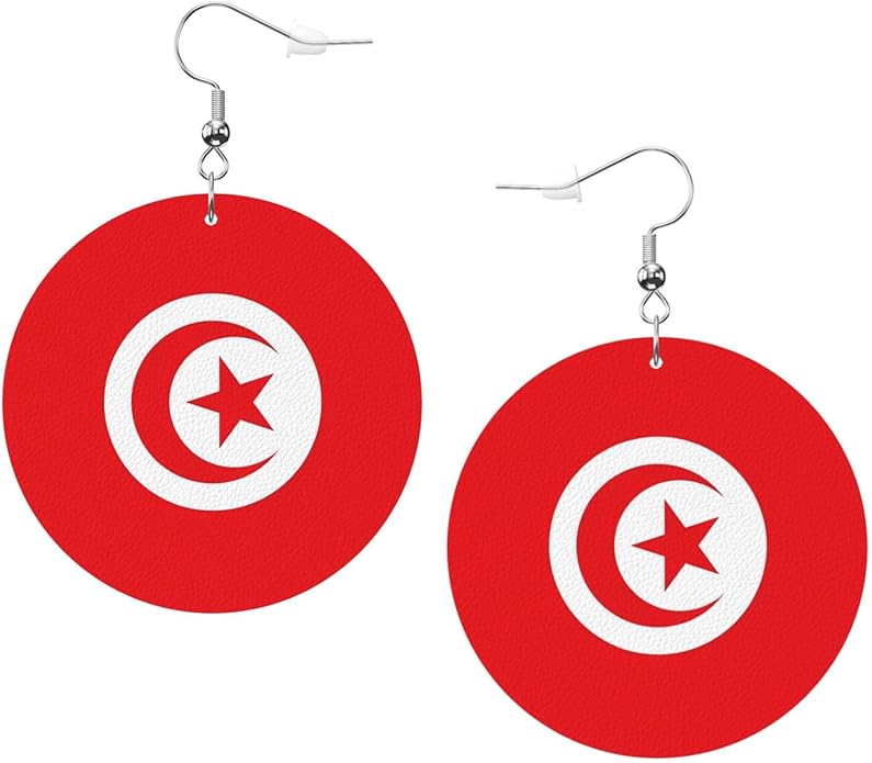 Round Faux Leather Earrings for Women Lightweight Double-Side Printed Drop Dangle Earring for Festival Party Gift