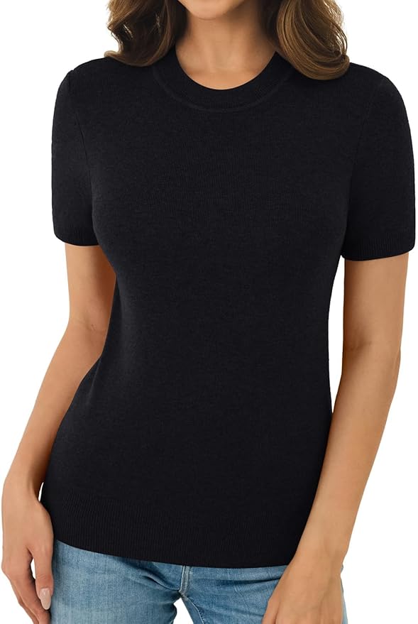 Women's Soft Short Sleeve Wool Blend Pullover Sweater for Business Casual & Fashion