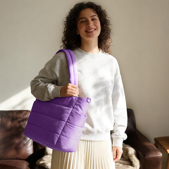 Tote Bag for Women Puffer Tote Bag Large Nurse Bags Shoulder Handbag with Zipper for Work Travel