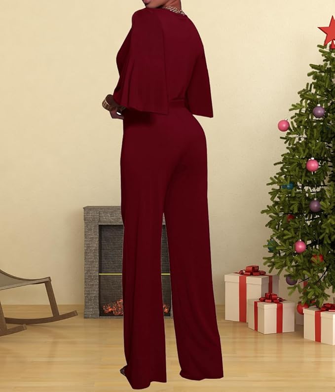 BessCops Womens Loose Short Sleeve Belted Wide Leg Pant Romper Jumpsuit Casual Business One Piece Outfits