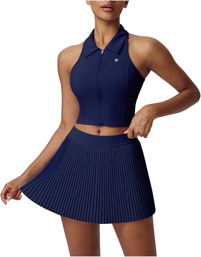 AFZ Women Pleated Tennis Skirt Set Two Piece Racerback Golf Outfits Pickleball Dresses with Shorts