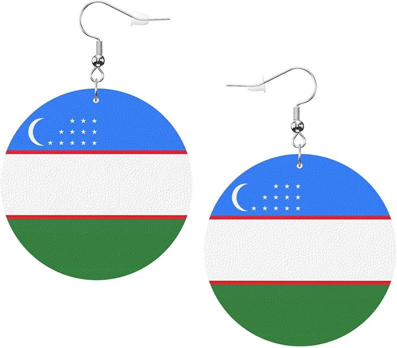 Round Faux Leather Earrings for Women Lightweight Double-Side Printed Drop Dangle Earring for Festival Party Gift