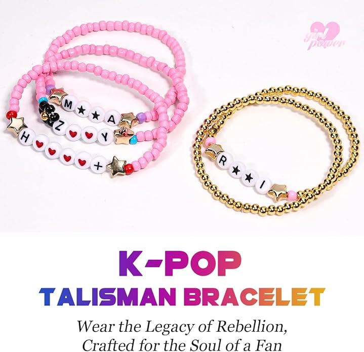 AICase for Korea-Pop Merch Gifts Toys Golden Inspired Bracelets 5 Pcs Stackable Stretch Flower Beaded Bracelets Costume Outfit Merchandise Jewelry Gifts for Fans Christmas Stocking_3110
