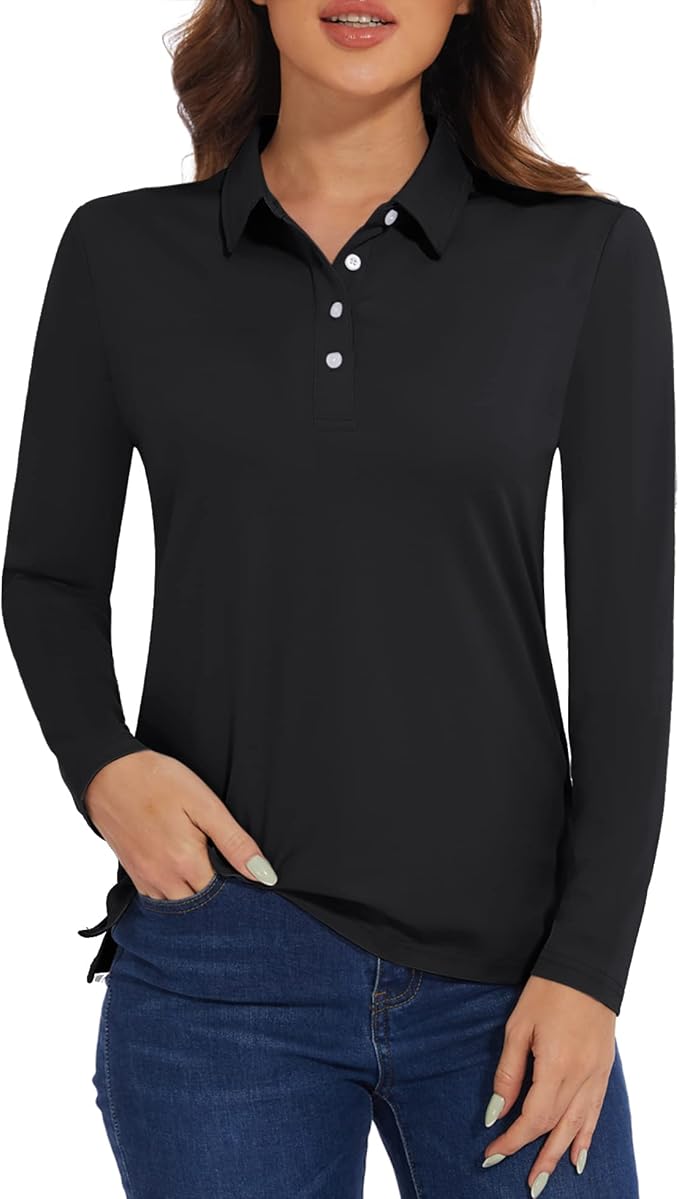 MAGCOMSEN Women's Polo Shirts Long Sleeve Golf Shirt Quick Dry UPF 50+ Sun Protection Lightweight Tennis Shirts