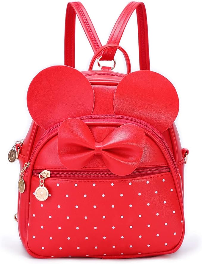 KL928 Girls Mini Backpack Bowknot Polka Dot Cute Small Daypacks Convertible Shoulder Bag Purse for Women