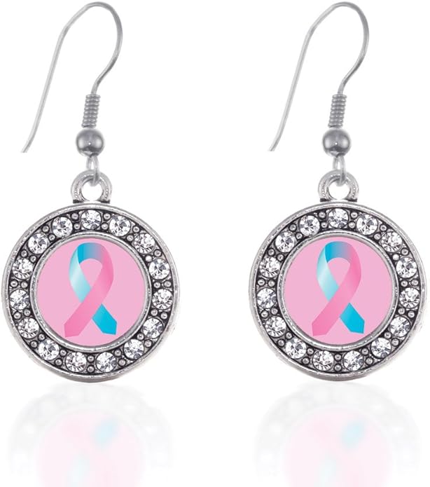 Inspired Silver - Silver Circle Charm French Hook Drop Earrings with Cubic Zirconia Jewelry