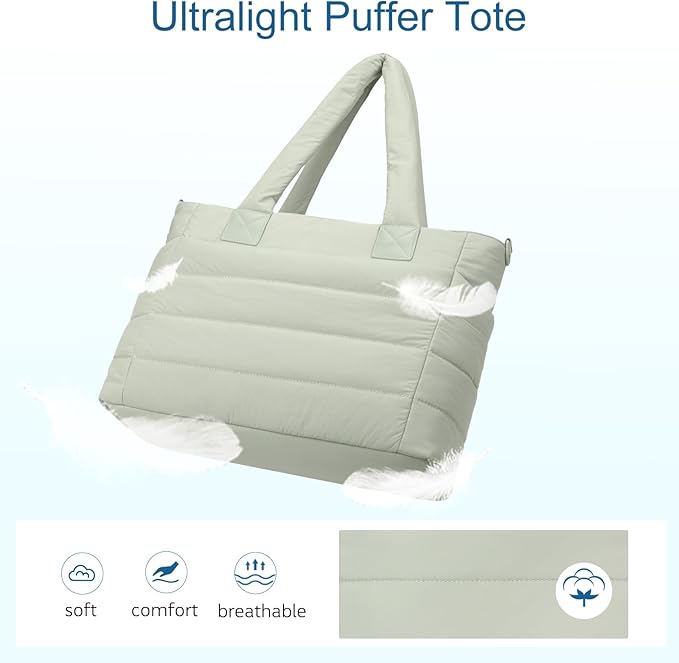 Tote Bag for Women Puffer Work Tote Handbag Large Quilted Nurse Bag with Zipper for Travel