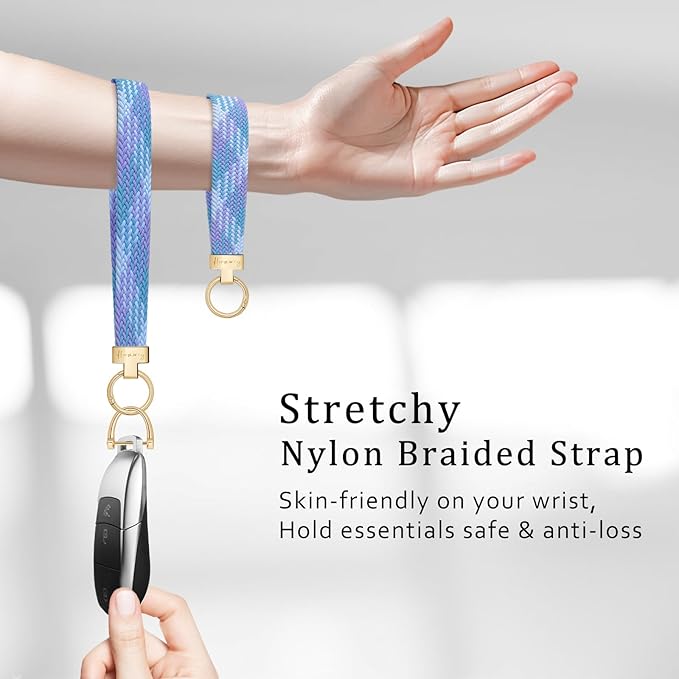 Hovmwey Elastic Wristlet Keychain for Women Men, Cute Car Key Chain, Braided Wrist Strap Lanyard for Keys ID Badges