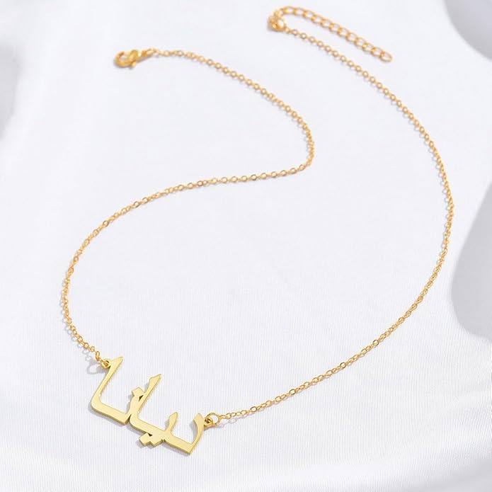 Unisota Personalized Name Necklace in 9 Diferent Languages Custom English Chinese Arabic Greek Hebrew Japanese Korean Russian Hindi Name Pendant Necklace Jewelry Gifts for Women Wife Mom