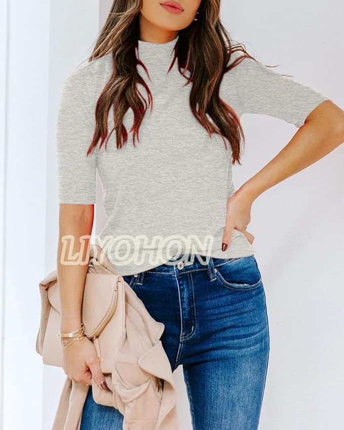 LIYOHON Womens Tops Dressy Casual Mock Turtleneck Business Short Sleeve T Shirts Going Out Tops 2026