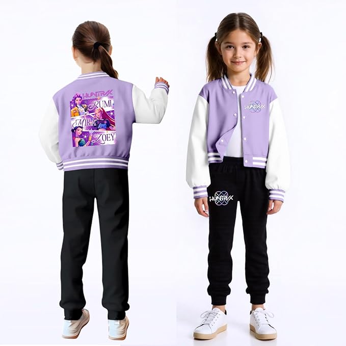 K PopGirls Kpop Tracksuit Cute Cartoon Print Baseball Coats Fashion Long Sleeve Jackets and Pants Christmas Costume Set