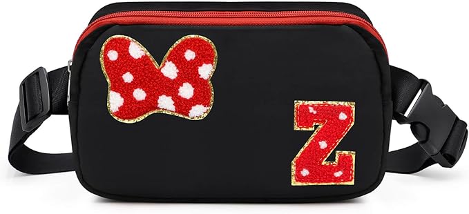 Chenille Initial Letter Bow Mouse Fanny Pack, Waterproof Park Crossbody Bag Christmas Birthday Gifts for Teen Girls Daughter Women Kids Adults, Cute Belt Bag Must Haves for Park Travel (Z, Black)