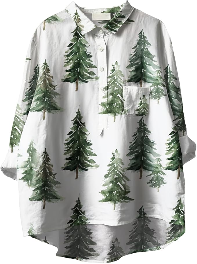 Women Funny Graphic Long Sleeve Floral Blouses Plus Size Button Shirts Casual Cute Vneck Fall Tunic Tops Trendy