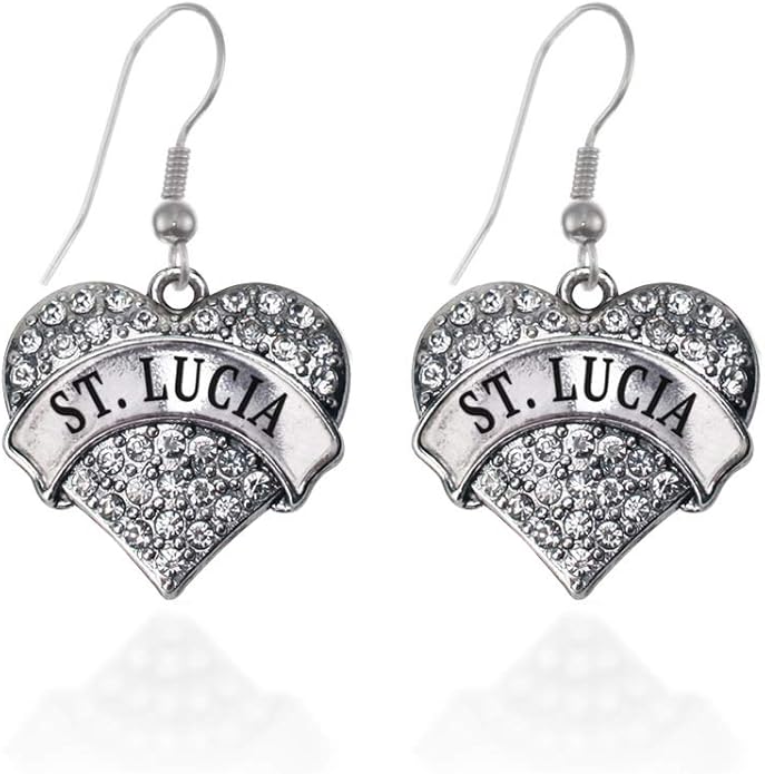Inspired Silver - Silver Pave Heart Charm French Hook Drop Earrings with Cubic Zirconia Jewelry