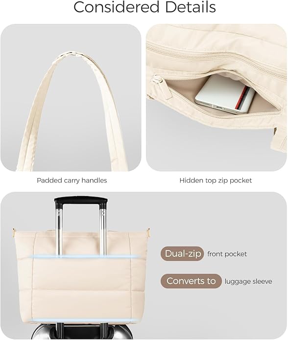 Moyad Puffy Tote Bag for Women with Zipper, Lightweight Quilted Bags Shoulder Handbag for Work, Travel, Gym, Nurse, Teacher