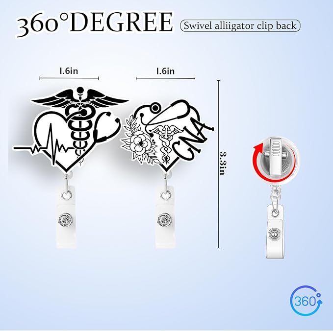 2 Pcs CNA Badge Reel- Retractable ID Holder with Alligator Clip& Nylon Cord | AcrylicClip for Nurse Nurses Office Worker Teacher Student