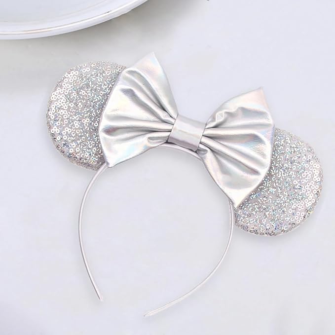Sequin Mouse Ears Headbands for Women Girls Boys, Glitter Bows Headband for Kids Adults Birthday Party Costume Halloween