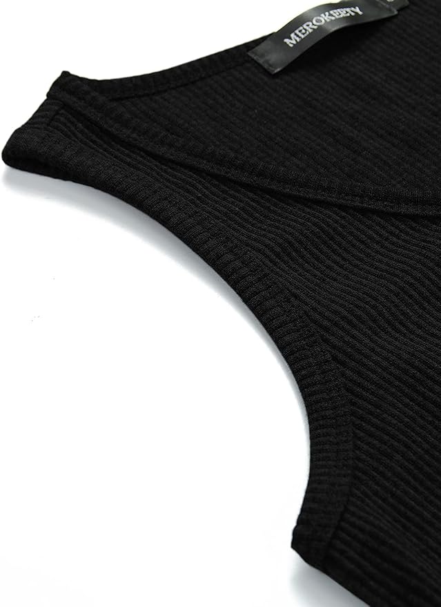 MEROKEETY Women's 2026 Summer Sleeveless Tank Tops V Neck Ribbed Dressy Casual Henley Shirts Button Loose Cami Tees