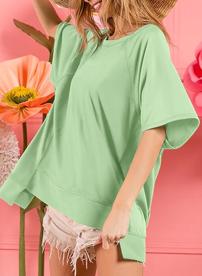 Dokotoo Oversized T Shirts for Women Crewneck Short Sleeve Casual Summer Tops Lightweight Loose High Low Blouse