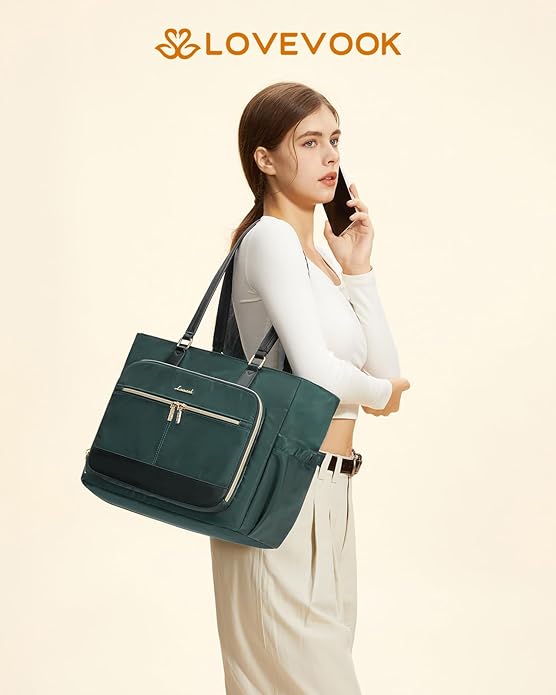 LOVEVOOK Lunch Tote Bag for Women, Work Bag with Insulated Lunch Compartment Laptop Bag Large Lunch Bag for Teacher, Daily
