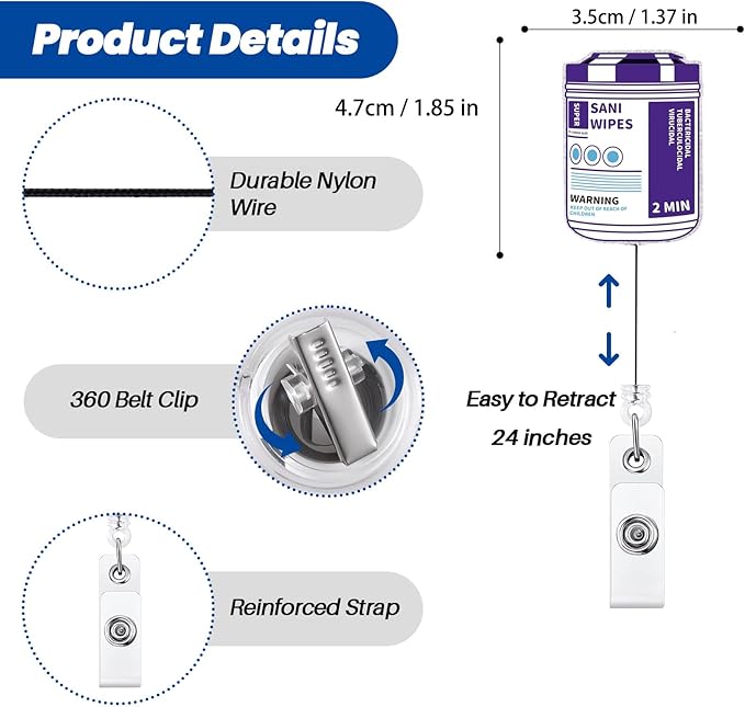 Sani Wipes Funny Badge Reel, Cute Nurse Doctor Work Badge Holder with Retractable Clip, Nursing Student RN CNA LPN MA Medical Worker ID Name Badge Buddy, Fun Healthcare Badge Accessories