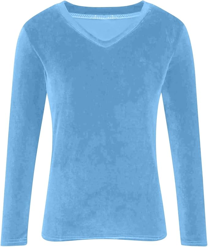 Velvet Tops for Women Dressy Casual V Neck Shirts Loose Fit Vintage Long Sleeve Velour Blouse Solid Holiday Party Outfits