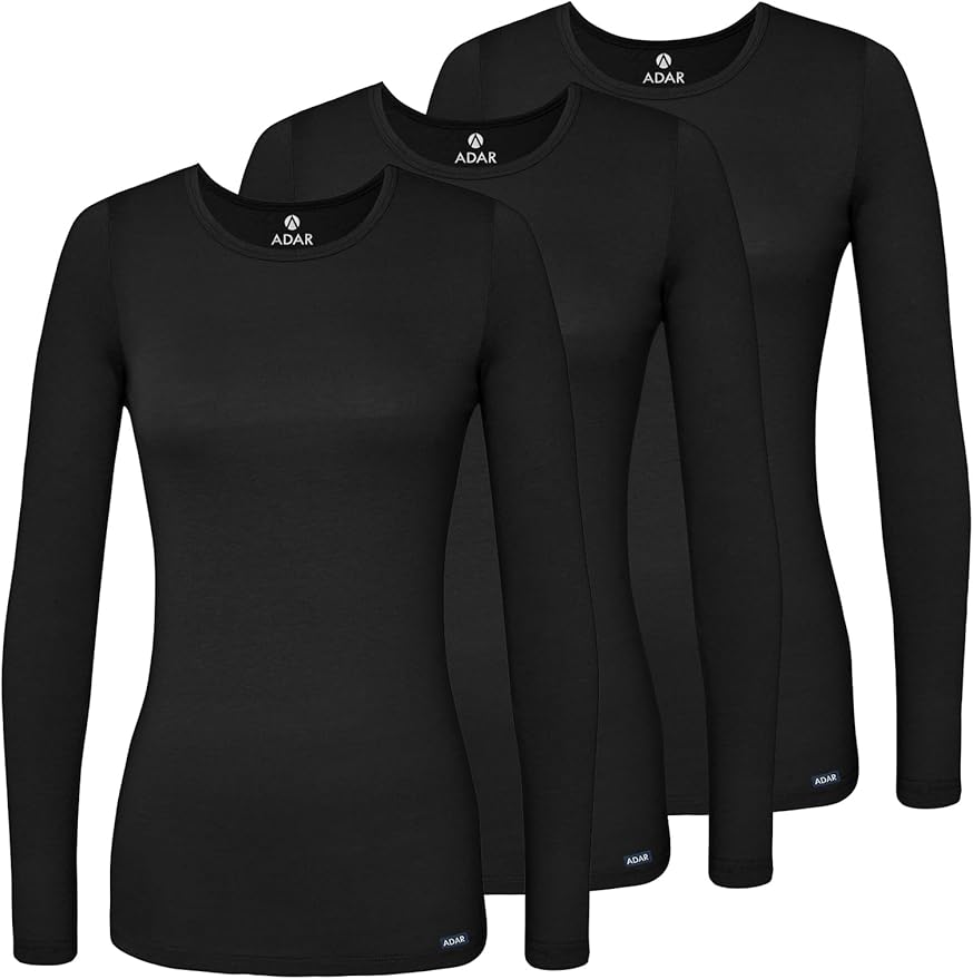 Adar Underscrubs for Women 3 Pack - Long Sleeve Underscrub Comfort Tee