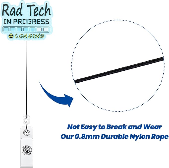 Rad Tech in Progress Funny Medical Badge Reel | Retractable ID Card Badge Holder | Name Tag Work Badge Clip for X-ray Radiology Tech RN LPN CNA MA ER Night Shift Nurse Doctor Gifts | Alligator Clip