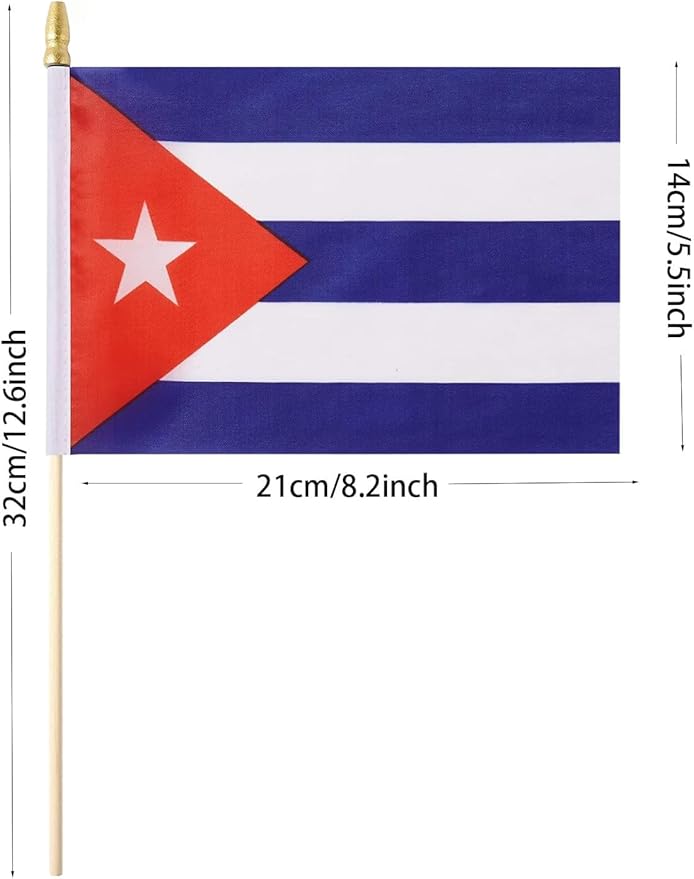 GSYLPFT 12 Pack Cuba Flags on Sticks Cuban Small Mini Hand Held Flags for Office Classroom Holiday Party Decorations
