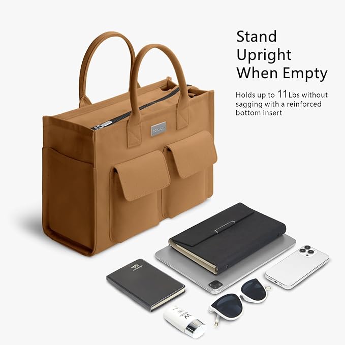 TOPDesign Heavy-Duty Canvas Tote Bag for Women, Adjustable Crossbody/Shoulder Handbag with 9 Pockets, Everything Tote
