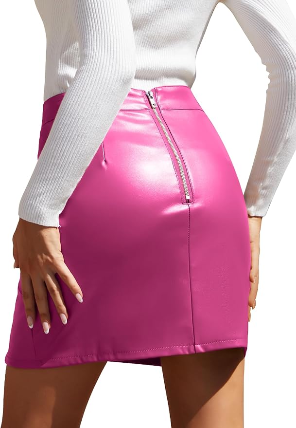 We1Fit Womens Fuax Leather Skirt High Waisted Bodycon Pencil Mini Skirts with Shorts