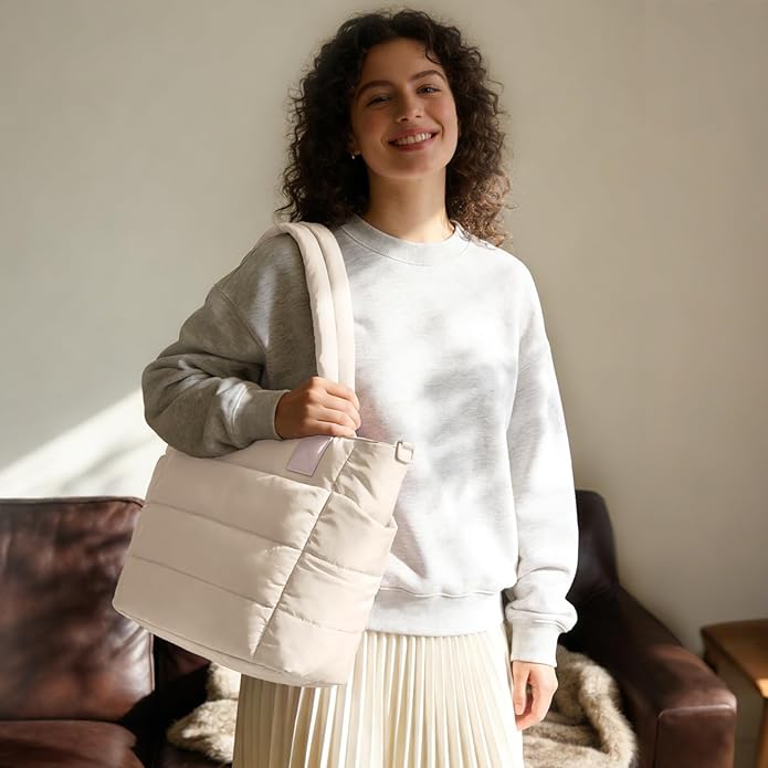 Tote Bag for Women Puffer Tote Bag Large Nurse Bags Shoulder Handbag with Zipper for Work Travel