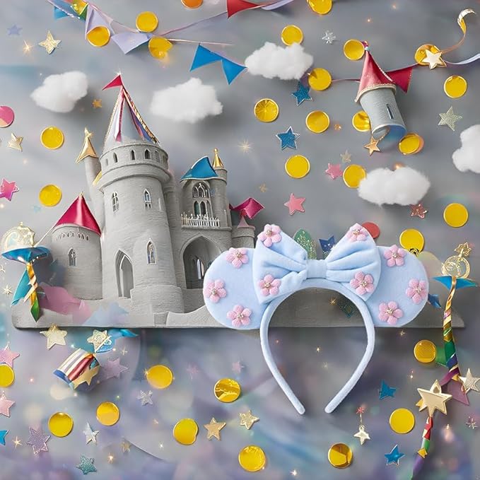 KARETT Sequins Mouse Ears Headband With Glitter Bow Princess Party Decorations For Girls Women
