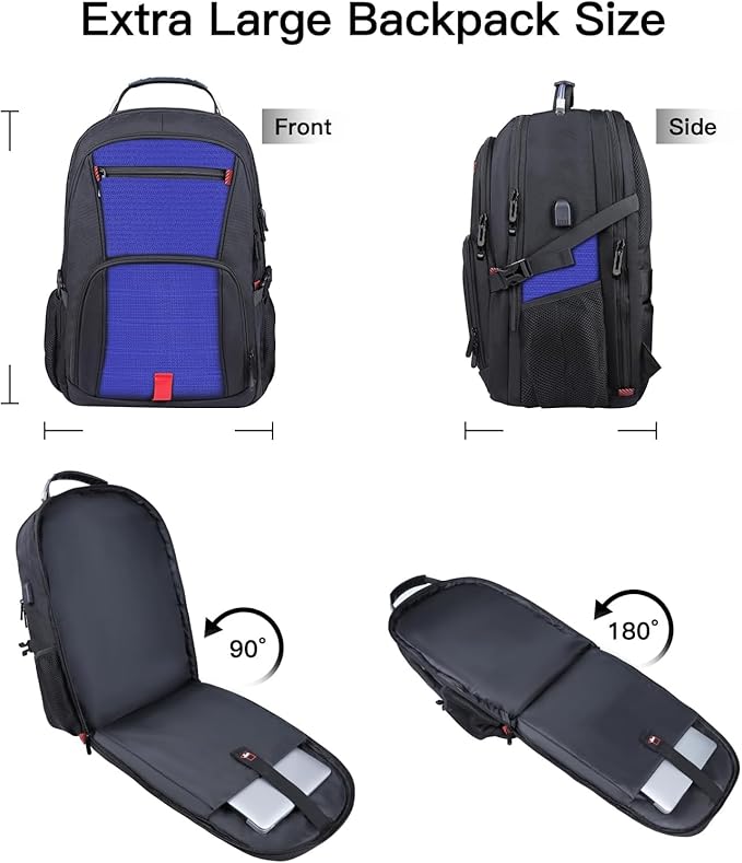 ANTERK Travel Laptop Backpack, 18.4 Inch Laptop Backpacks for Men Women with USB Port, 55L Anti Theft Water Resistant College Bussiness TSA Airline Approved Work Computer Backpack, Dark Blue